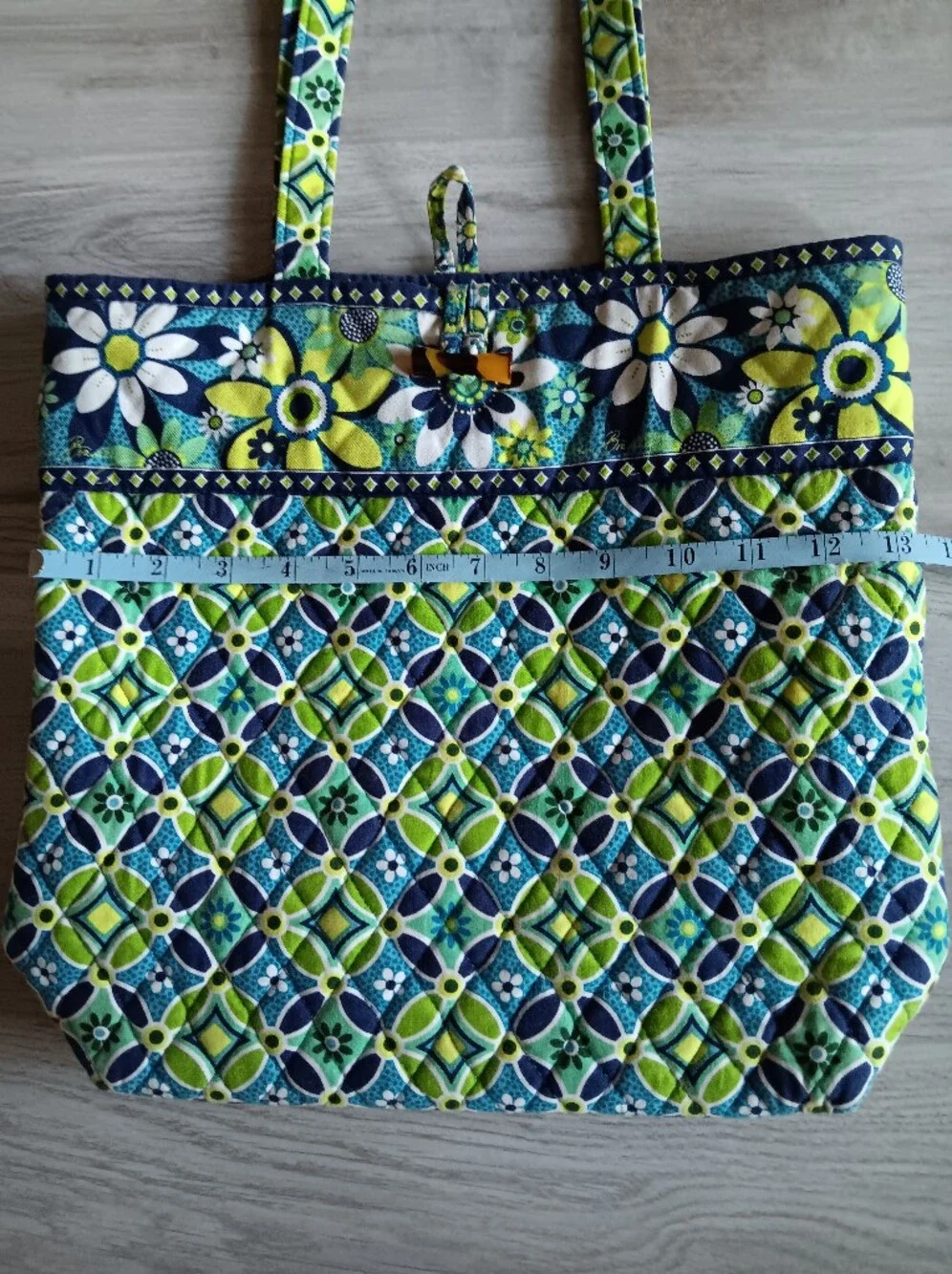 Vera Bradley Daisy Daisy Geometric Floral Tote Bag Double Handle Green Blue 13